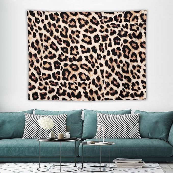 HZOHNAGO Leopard Print Tapestry Rustic Brown Leopard Wild Animal Printed Wall Tapestry Painting Wall Hanging for Bedroom Living Room Dorm 80" W x 60" H