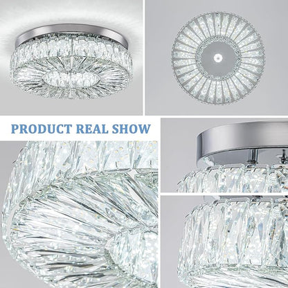 16.5 Inch Dimmable Chandelier with Remote Control LED Crystal Chandelier Modern Flush Mount Ceiling Light Fixtures for Living Room Bedroom Dining Room Entrance (dimmable-16.5")