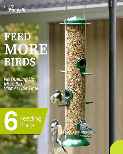 Bird Feeders for Outdoors Hanging,Finch Feeders for Outside,Chew-Proof Hanging Bird Feeder,Rust-Proof Birdfeeder,Squirrel Proof 6 Ports Metal Bird Feeder,14 Inch,1 Pack,Green