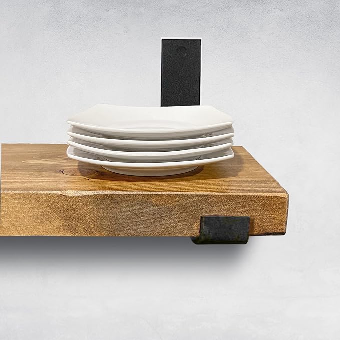 Rustic Shelves with J-Brackets Set of 2, Industrial Shelf, Kitchen Shelves, Solid Wood, Decorative Wall Storage, Heavy Duty, URBANDI (Brown, 24Wx12D)