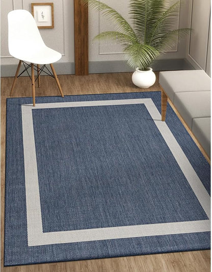 CAMILSON Outdoor Rug 10x14, Large Modern Outside Rugs for Patios Porches Waterproof Durable Washable Non-Shedding, Easy-to-Clean Indoor Outdoor Area Carpet (10 x 14, Bordered - Blue/White)