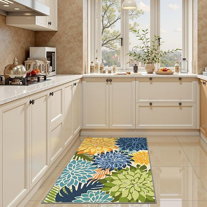 Area Rug 2x3 Yellow Green Washable Entry Small Rug Multicolored Tropical Botanical Modern Floral Indoor Kitchen Door Mat Entrance Carpet Non Slip for Bedroom Living Room, Porch