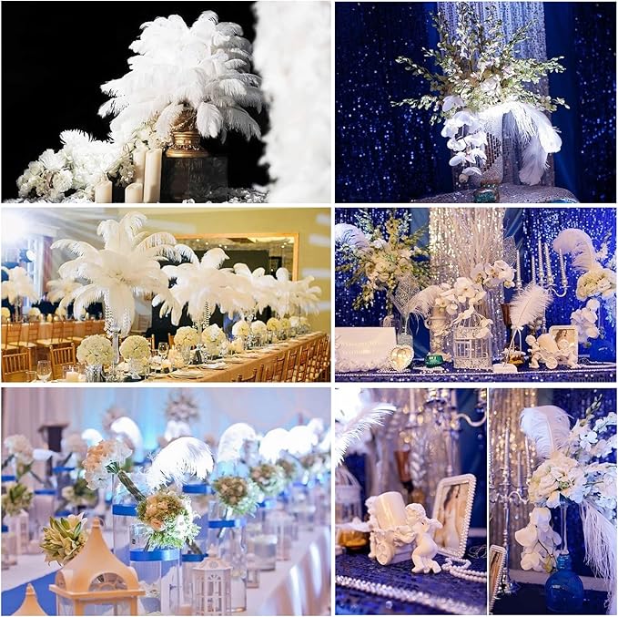 THARAHT 12pcs White Ostrich Feathers Natural Bulk 16-18Inch 40cm-45cm for Wedding Party Centerpieces Easter Gatsby and Home Decorate Ostrich Feathers