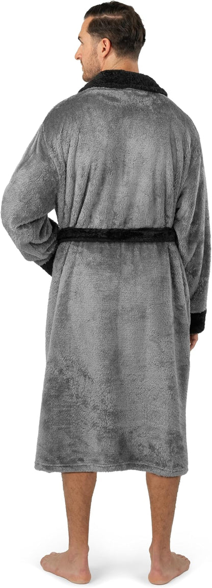 PAVILIA Mens Soft Robe, Plush Fluffy Fleece Bathrobe Men, Long Sherpa Shaggy Spa Robe