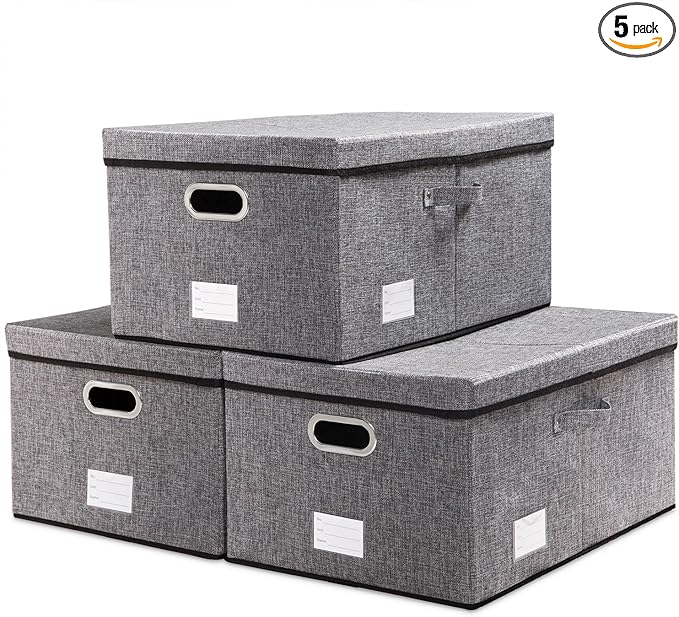 PRANDOM Storage Bins with Lids [3-Pack] Linen Fabric Foldable Storage Boxes Organizer Containers Baskets Cube with Cover (23.4X15.9X11.5) For 6+ Year Old Boys and Girls