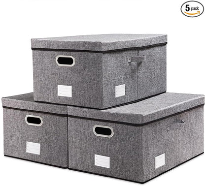 PRANDOM Storage Bins with Lids [3-Pack] Linen Fabric Foldable Storage Boxes Organizer Containers Baskets Cube with Cover (23.4X15.9X11.5) For 6+ Year Old Boys and Girls