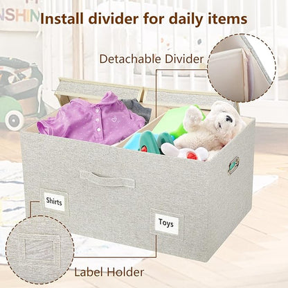 75 Quarts Extra Large Decorative Storage Bins with Lids, 3 Packs Beige Collapsible Storage Bins with Lids, Stackable Storage Bins Decorative Box Storage With Lid Extra Large