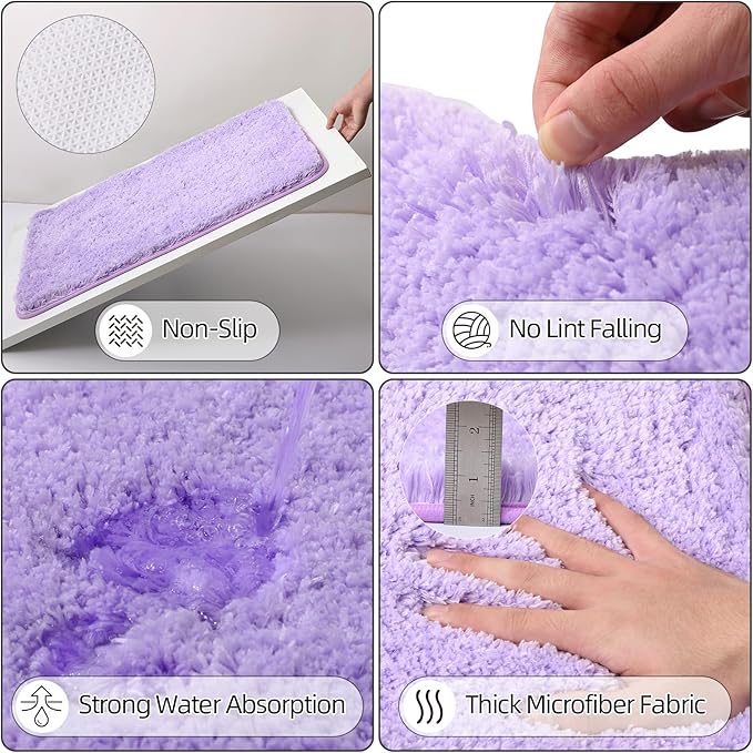 Bathroom Accessory Set–Bathroom Sets with Shower Curtain and Rugs, Non Slip Bathroom Rugs Super Absorbent, Light Purple Ombre Shower Curtain with Hooks, Lavender Bathroom Sets Complete for Home