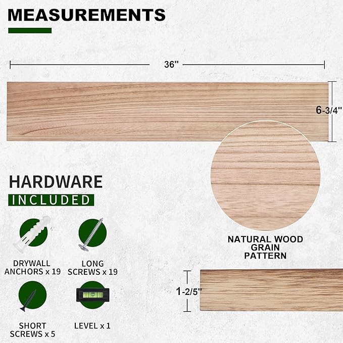 Wood Floating Shelves for Wall Set of 2, 36 Inch Wide Rustic Wooden Floating Shelves, Invisible Wall Mounted Display for Living Room Bedroom Kitchen Bathroom Office, Carbonized Black