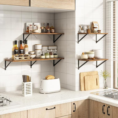 10 Inch Deep Floating Shelves, Floating Shelves 30 Inch Long, Rustic Wood Wall Shelves 30"W x 10"D, Deep Floating Shelf with Bracket, Wide Storage Shelves for Living Room, Bathroom, Rustic Brown