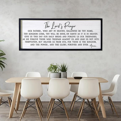 Our Father Prayer Bible Verse Framed Wall Art, 40''×15'' Rustic Religious Christian Lords Prayer Sign for God Jesus Christ Prayer, Horizontal Holy Inspirational Catholic Scripture Decor
