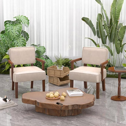 Accent Chair Set of 2 with Table, PU Leather Chair for Living Room Oversized Armchair with Soft Seat and Armrests for Bedroom Dinning Reading Waiting Room (Leather Beige)