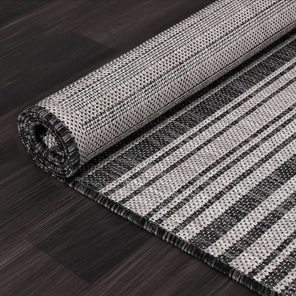 Stripe Outdoor Rug 5x7 Washable Outside Carpet for Indoor Patio Porch Waterproof Easy Cleaning Non Shedding Area Rugs Dark Gray 5 x 7