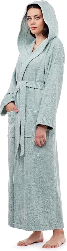 Arus Women's Pacific Hooded Turkish Cotton Bath Robe with Full Length Options