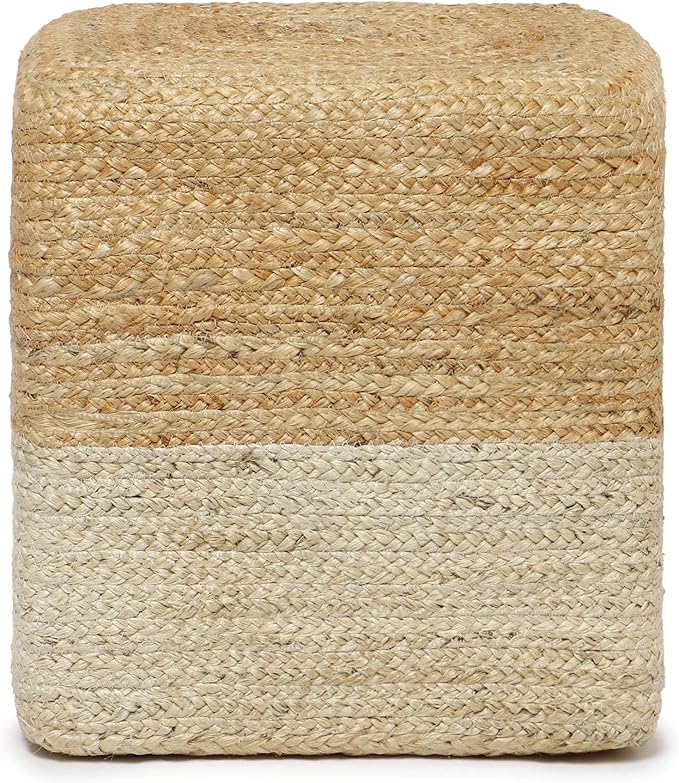 REDEARTH · Cube Pouf Ottoman - Braided Pouffe Accent Sitting Square Footrest for Living Room, Bedroom, Nursery, kidsroom, Patio, Gym; 100% Jute (14.5"x14.5"x16"; Natural Ivory)