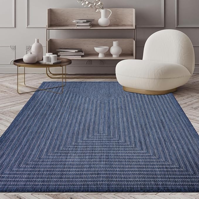 Adiva Rugs Outdoor Indoor Area Rug, Weather Resistant, Easy to Clean, Stain Resistant Floor Mat for Dining Room, Backyard, Deck, Patio (Navy Weiss, 6' x 9')