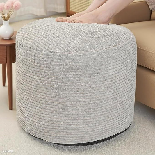 Round Stuffed Pouf Ottoman, Foot Stools Ottoman,Corduroy Poufs with Foam Chunk Filling, Furry and Fluffy Storage Ottomans, 20 X 15 Floor Poufs Foot Rest for Living Room