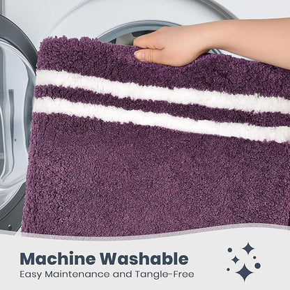 PURRUGS Bathroom Rug Non-Slip Machine Washable 20" x 30", Super Absorbent and Quick Dry Shaggy Microfiber Bath Mat, Extra Soft and Plush Bath Rug for Bathtub, Shower and Sink, Purple