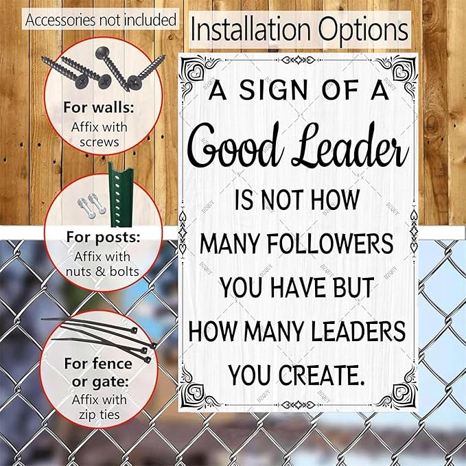 DZQUY Good Leader Metal Sign –12x8 Inches Inspirational Wall Art with Vintage Retro Design, Motivational Office & Home Decor for Living Room, Bedroom