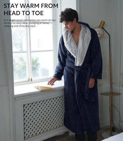 DAVID ARCHY Men's Soft Fleece Plush Robe Full Length Long Bathrobe