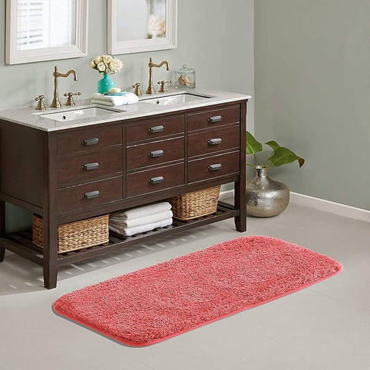 Suchtale Large Extra Soft Shaggy Bath Mat - Microfiber Bath Mat Absorbent Machine Washable Non Slip Rubber Back (24 x 60 Living Coral)