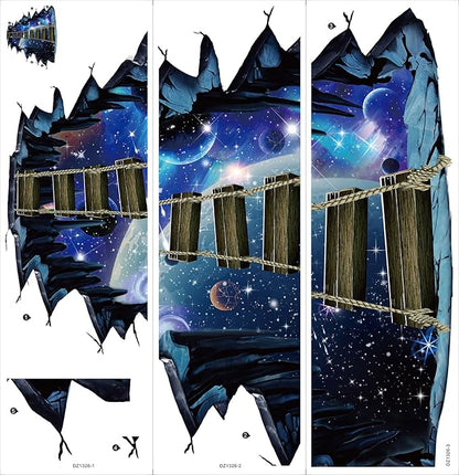 Quanhaigou Blue Galaxy Bridge Wall Sticker,3D Outer Space Decorations Decal for Home Decor Kids Bedroom Large