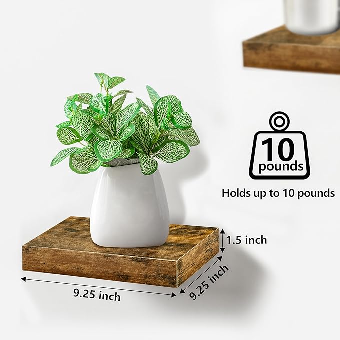 Sorbus Floating Shelves - Square Mounted Display Ledge for Room Decor in The Bathroom, Home Office, Bedroom, Half Bath, Powder Room, & More. Modern Rustic Wood Storage Shelf for Your Accent Wall