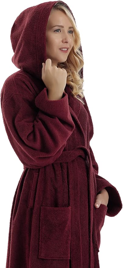 Arus Women's Pacific Hooded Turkish Cotton Bath Robe with Full Length Options