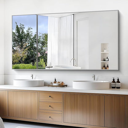 36x72inch Bathroom Mirror, Silver Rectangle Mirror with Thin Metal Frame, Large Rectangular Wall Mirrors for Bathroom, Living Roomm, Hair Salon, Big Farmehouse Mirror Hang Horizontal/Vertical