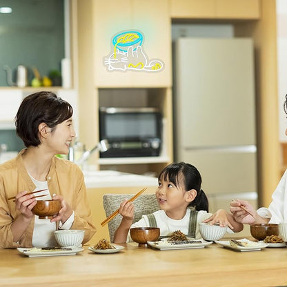 Ramen Cat Neon Sign for Wall Decor Cat Neon Light Ramen Neon Signs Colorful LED Neon Light Cat Noodle LED Neon Sign for Bedroom Kids Room Restaurant Kitchen Pet Store Deocration