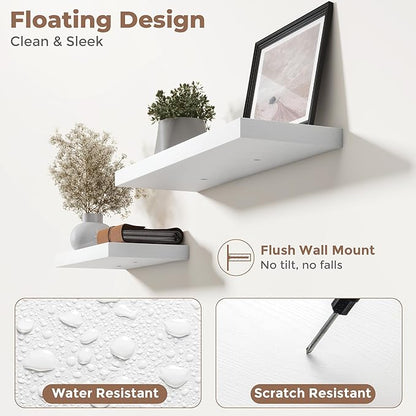 8 Inch Square Floating Shelves for Wall 3 Pack, 8"D Wood Grain Bathroom Shelves with Invisible Brackets, Easy Install Engineered Wood Storage Shelves for Kitchen, Living Room, Bedroom, White Finish