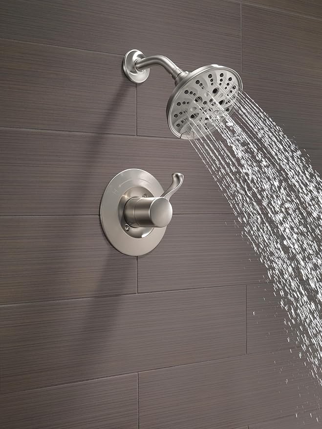 Delta Faucet Esato 14 Series Single-Handle Shower Faucet, Shower Trim Kit with 5-Spray H2Okinetic Shower Head, SpotShield Brushed Nickel 142897-SP (Valve Included)