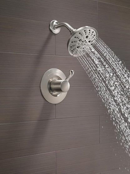 Delta Faucet Esato 14 Series Single-Handle Shower Faucet, Shower Trim Kit with 5-Spray H2Okinetic Shower Head, SpotShield Brushed Nickel 142897-SP (Valve Included)