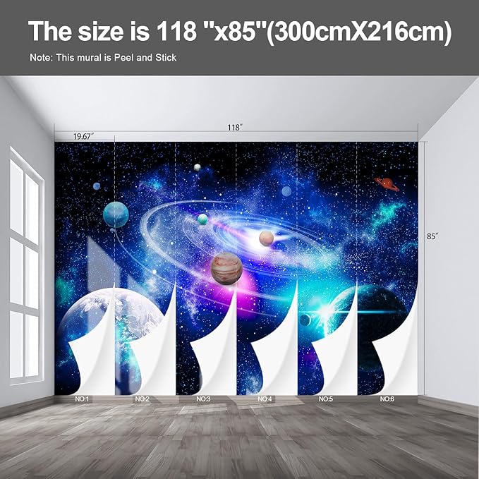 Planet Wall murals Peel and Stick Galaxy Wallpaper for Bedroom Nursery Room - 85"x118"