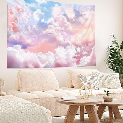 HVEST Pink Cloud Tapestry Colorful Abstract Clouds Natural Landscape Tapestries Wall Hanging for Bedroom Living Room Teen Dorm Indie Decor Poster Blanket,80x60 Inches