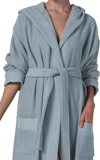 Organic Turkish Cotton Terry Hooded Kimono Bathrobe, Robe for Women