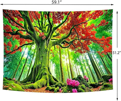 Delur Forest Tapestry Tree of Life Green Landscape Rainforest Wall Hanging Tapestry Colorful Mystical Nature Spiritual Psychedelic Headboard for Bedroom Living Room Home Decor (51.2" x 59.1")