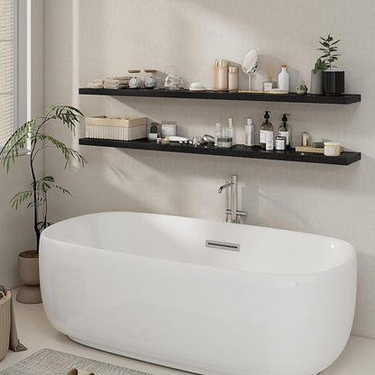 72 Inch Floating Shelves for Wall, 8 Inch Deep Floating Shelf, Large Shelves with Invisible Bracket for Books|Storage, Rustic Wood Wall Shelf for Bedroom, Kitchen, Living Room, Black