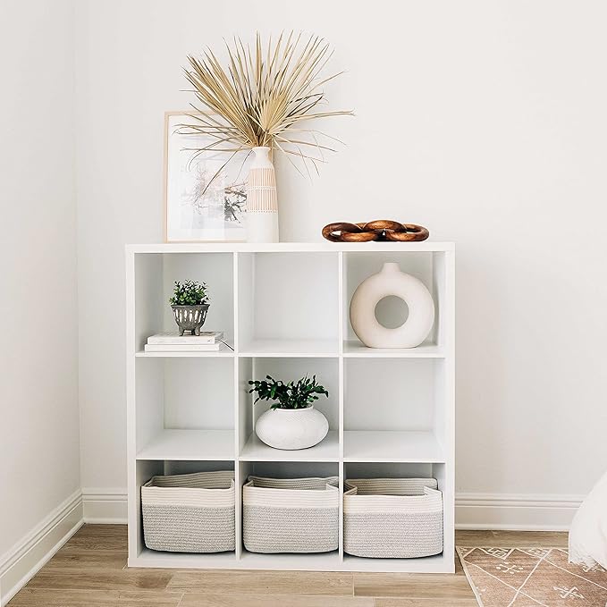 OrganiHaus Set of 3 Woven Storage Baskets for Organizing, Cotton Rope Organizer Bins for Shelves, Closet & Nursery, Dog Toy Basket, Decorative Bins for Toys, Towels & Books - 15x10x9, Grey