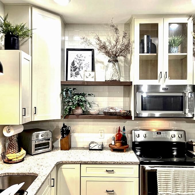 URBANDI, Rustic Floating Shelves, Set of 2, Hidden Bracket, Solid Wood, Heavy Duty, Wall Mounted Shelves, (Provincial, 60Wx12D)