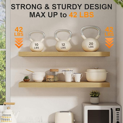 40 Inch Floating Shelves Set of 2, 8 Inch Deep Wall Shelf, Rustic Wood Storage Shelves for Bedroom, Kitchen, Bathroom, Wall-Mounted Shelf with Invisible Brackets for Books|Storage|Decor, Oak