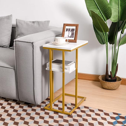 Yoobure C Shaped End Table, Side Table for Couch and Bed, Small Side Tables for Small Spaces, Living Room, Bedroom, Rustic Snack Tables
