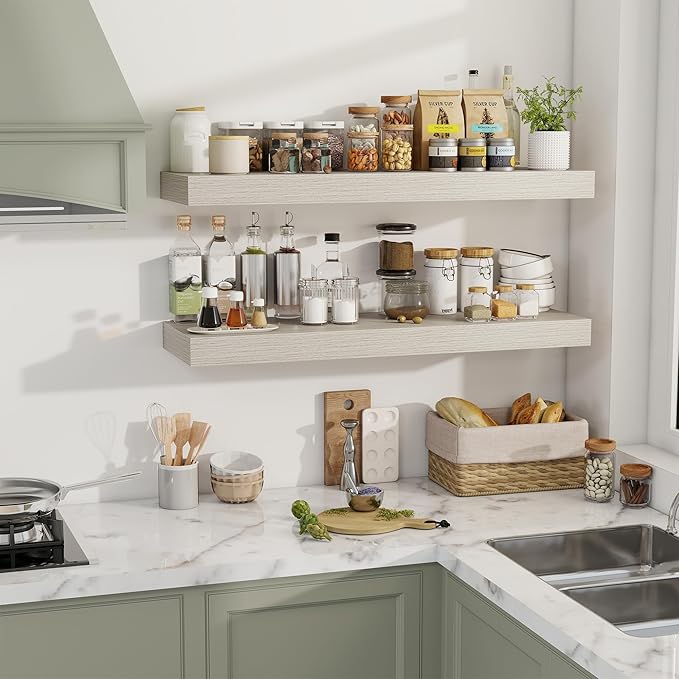 40 Inch Floating Shelves, 12" Deep Floating Shelf Wall Mounted, 40" Wall Shelves, Rustic Deep Bookshelf, Extra Deeper & Thicker Display Shelves for Bedroom, Living Room, Gray, Set of 2