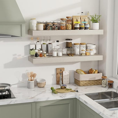 40 Inch Floating Shelves, 12" Deep Floating Shelf Wall Mounted, 40" Wall Shelves, Rustic Deep Bookshelf, Extra Deeper & Thicker Display Shelves for Bedroom, Living Room, Gray, Set of 2