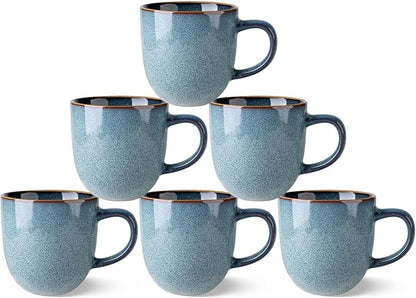 AmorArc 12oz Coffee Mugs, Ceramic Coffee Mugs set of 6 for Man, Woman, Dad, Mom, Modern Coffee Mugs with handle for Latte/Cappuccino/Milk/Cocoa. Dishwasher&Microwave Safe, Ocean Blue