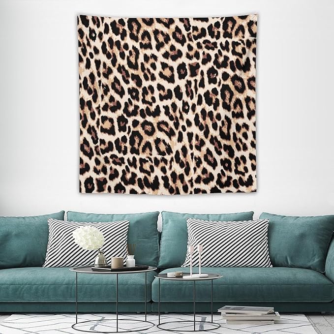 HZOHNAGO Leopard Print Tapestry Rustic Brown Leopard Wild Animal Printed Wall Tapestry Painting Wall Hanging for Bedroom Living Room Dorm 60" W x 60" H