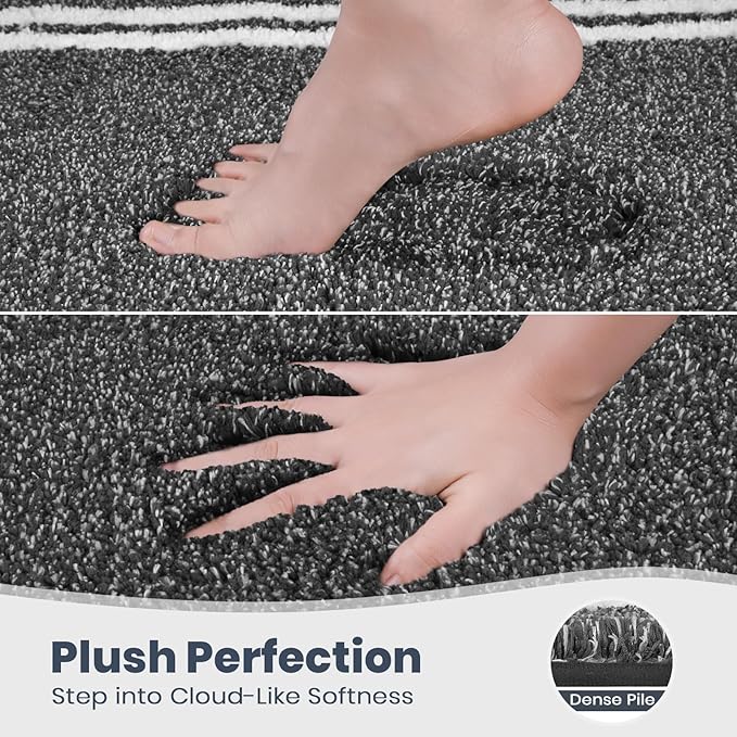 PURRUGS Bathroom Rug Non-Slip Machine Washable 20" x 24" U-Shaped, Super Absorbent and Quick Dry Shaggy Microfiber Bath Mat, Extra Soft and Plush Contour Rug for Toilet Base, Charcoal