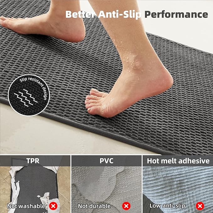 Small Bathroom Rugs, Non Slip Washable Bath Rugs Super Absorbent Bathroom Rug Thin Quick Dry Low Pile Bath Mats, Dark Grey 12"x12"