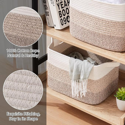 Storage Basket for Organizing, Woven Baskets for Storage, Rectangle Decorative Baskets for Shleves, Closet, Toys, Books, Nursery Organizer Bins - Pack of 3 (Gradient Yellow)