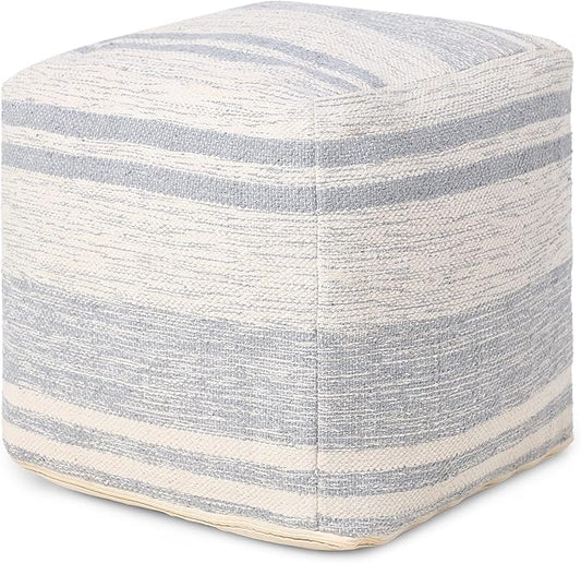 REDEARTH · Tufted Pouf Ottoman with Filler Textured Storage Cube Bean Bag Pouffe Footrest for Living Room, Bedroom, Nursery, Kidsroom; 100% Cotton (17.5"X17.5"X17.5", Melange Delight Gray)